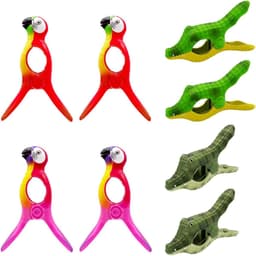 Draagbare wasknijpers voor strandligstoel - 8 stuks unieke dierenvormen - Sterke hechting - Kleurrijke en duurzame ABS-kunstofklemmen - Handdoeken deken jas kleding — thumbnail 1
