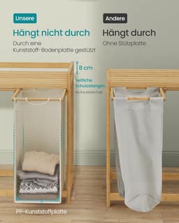 Furnstar wasmand - 4 vakken - Bamboe - Wasverzamelaar 200 l - Wassorteerder met plank -Waszak - Kleine zijzakken -4 x 50 l 1246 x 33 x 78 cm - Cremewit — thumbnail 4