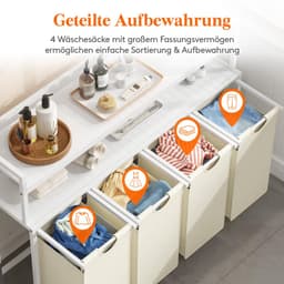 Wassorteerder - 168L - Met 3 vakken, 2 planken en uitneembare zakken - Voor wasruimte en slaapkamer - Wit — thumbnail 2