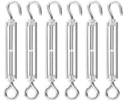 Allecto Plus - 6 stuks M5 verstelbare spanslot haken en ogen van roestvrij staal - 122 mm - draadspanner kabelspanner - voor zeilen waslijn - duurzaam en praktisch