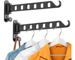 Opvouwbaar Telescopisch Droogrek - 2 stuks - Inklapbaar Wanddroogrek - Wandmontage voor Kleding - Uitklapbaar Kledingrek Wand - Verplaatsbaar Wanddroogrek voor Kleding - Droogrek voor kleding aan de muur - Droogrek voor wasgoed - Zwart — afbeelding 1