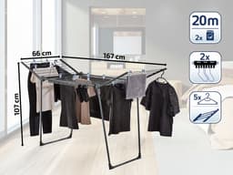 Leifheit droogrek Pegasus 200 Solid zwart - 20 m drooglengte - incl. houders voor klein wasgoed en 5 kledinghangers — thumbnail 2