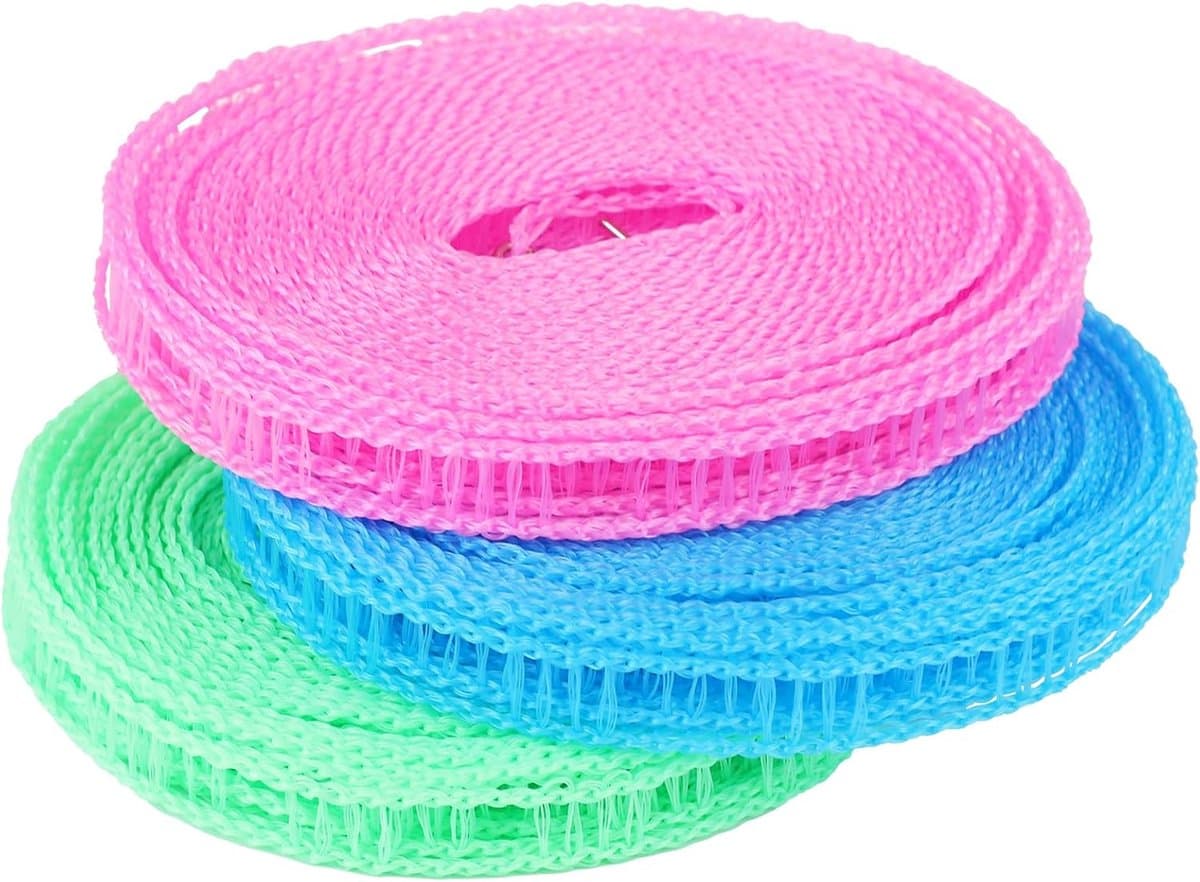 3 Stuks Waslijntouw, Wasdroogtouw Kunststof Touw voor Het Ophangen van Kleding Winddicht Antislip Waslijn voor Binnen en Buiten (10M) — afbeelding 1