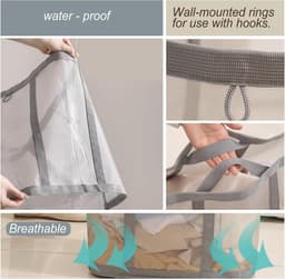 Wasmand-wassorteerder-wasmand opvouwbaar-Set van 4 opvouwbare wasmanden - Opvouwbare waszak - Ademende opvouwbare strandtas - Ruimtebesparende reistas - Zwart, grijs-39x26x44cm — thumbnail 4