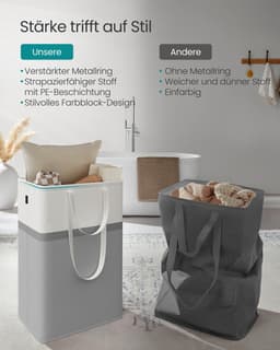 SONGMICS 75L wasmandset van 2, opvouwbare wasmand met lange handgrepen, gemakkelijk mee te nemen en schoon te maken, voor slaapkamer en badkamer, duifgrijs LCB208G02 — thumbnail 4