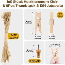 Mini Houten Klemmen - Creatief en Multifunctioneel - 168 Stuks - Natuurlijk — thumbnail 5