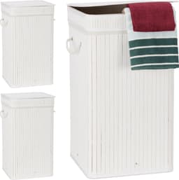 3x wasmand bamboe - wasbox opvouwbaar - 70L - vierkant - 63x36x36 cm - wit — thumbnail 1