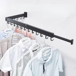 Wanddroogrek Inklapbaar 6 Haken - Droogrek Muur Wandmontage Ophangbaar - Clothes Rack Uitschuifbaar + Montage Kit - Zwart — thumbnail 2