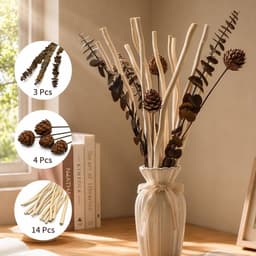 Gedroogde wilgentakken, decoratie, boeket gedroogde bloemen, eucalyptus en dennenappels, plant, decoratie voor rustiek, boho, tafel, huis, woonkamer, bruiloft — thumbnail 2