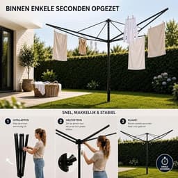 PolkaHome Droogmolen 45 m - Droogrek voor Buiten met 4 Armen, Aluminium, Metalen Grondanker, Zwart — thumbnail 2