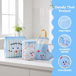 Set van 3 Wasnetten voor Wasmachine met Cartoon Hond Motief, Ideaal voor Ondergoed, Sokken en Reisaccessoires, Duurzaam met Rits en Ophanglus — thumbnail 3