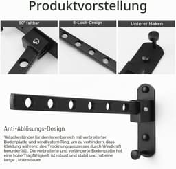1 Stuk – Opvouwbare wandkledinghanger – Wanddroogrek – Inklapbare hanger – Ruimtebesparende hanger – Zwart – 6 gaten – 25 cm – Geschikt voor binnen en buiten – Ideaal voor badkamers, slaapkamers, hotels en balkons — thumbnail 4