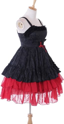 JL-685 rood zwart ruches jurk chiffon Gothic Lolita kostuum cosplay (M-L) — thumbnail 5