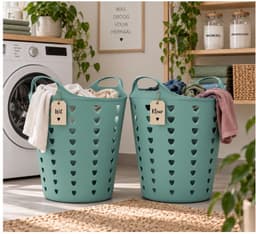 Excellent Houseware Flexibele wasmand - 2x - groen - 60 liter - kunststof - 47 x 50 cm — thumbnail 4