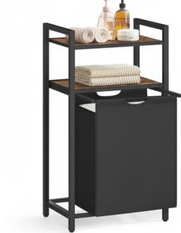 Klarven® Wasmand Vintage Bruin-zwart - Deksel Wasmand - Wasmanden - Wasmand Zwart - Laundry Basket - Met Legplanken en Waszak - 65 Liter — thumbnail 5
