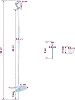 Grondankers Ø 10 x 50 cm - gegalvaniseerd metaal - voor tuin, paviljoen en tenten - robuuste bevestiging - 2 stuks - m-winkel — thumbnail 2