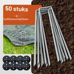 Grondankers, grondanker 50 stuks + 8 sluitringen inbegrepen, 150 mm lang, 25 mm breed, Ø 3 mm, voor tuin, mulch en kunstgras, van metaal, verzinkt, camping, reizen, staal — thumbnail 2