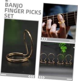 1set Banjo Vingerpicks Voor Beginners Lichtgewicht Flexibel Voor Precisie Spel Gouden Metalen Picks Voor Banjo Spelers — thumbnail 5