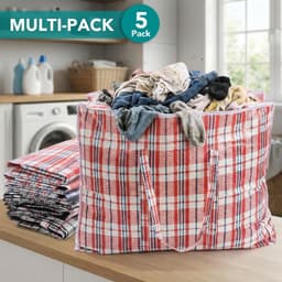 Set van 5 Waszakken voor Kleding, Opbergzakken en Verhuiszakken - 80 x 60 x 11 cm, Duurzaam en Ruimtebesparend — thumbnail 5
