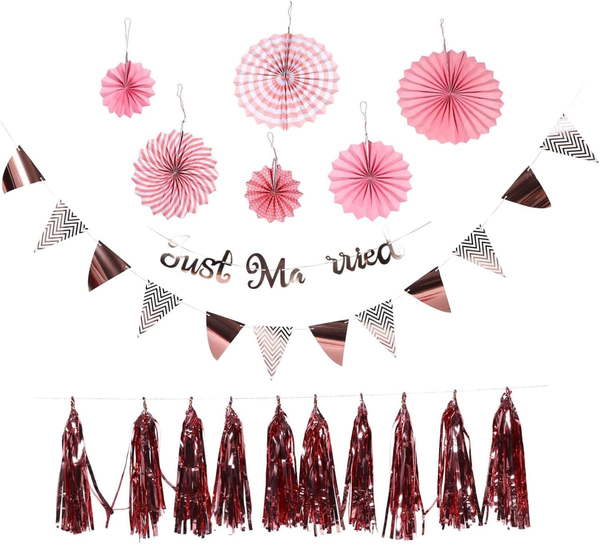 1set Married Decoratie Met Papier Fanfare Banner Voor Bruiloft Bruidsdouche Bachelorette Feest Verlovingsfeest Geschikt Voor Binnen Buiten Gebruik — afbeelding 1