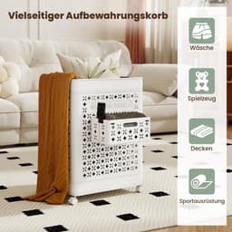 COSTWAY Wasmand op wielen, 75 liter, ruimtebesparend, opbergdoos, waterdicht, met ondergoedmand en handgrepen, opvouwbare wasmand, 43,5 x 34 x 61 cm, wit — thumbnail 5
