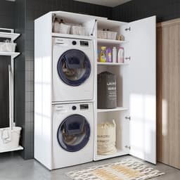 Roomart DUO-II Wasmachine Ombouwkast 127x205 cm - met Hoge Kast 60 - Wit — thumbnail 1
