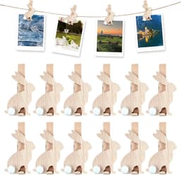 Houten knijpers - Hazenclips decoratief - Foto's ophangen - Uniek konijnenontwerp - 12 stuks - Houtkleur — thumbnail 1