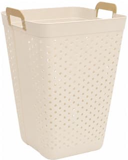 5Five zeer ruime wasmand Kolos - 2x - beige - 74 liter - 44 x 64 cm - kunststof - wasbox - mand voor wasgoed - badkamer - met handvatten — thumbnail 4
