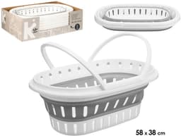 Kipit draagmand wasmand - opvouwbaar - kunststof - 49 Liter - grijs/wit - 58 x 38 x 23 cm - met hengsels - huishoud/camping — thumbnail 3