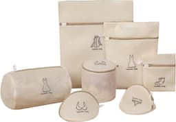 Set van wasnetten met gaas, 7-delige set waszakken met automatische ritssluiting, geschikt voor damesondergoed, damesoverhemden, korte rokken, panty's, BH's - beige — thumbnail 1