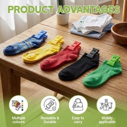 Set van 30 Plastic Sock Clips met Haken voor Wasmachine en Droger - Mini Kledingknijpers voor Organiseren, Opslaan en Drogen van Sokken — thumbnail 2