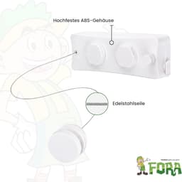 Uitschuifbare Drooglijn Voor Aan De Muur 10m – Dubbele RVS-lijn 2 ×5m, Vergrendeling, Max. 20 kg, Ruimtebesparend, ABS Behuizing, Wit — thumbnail 5