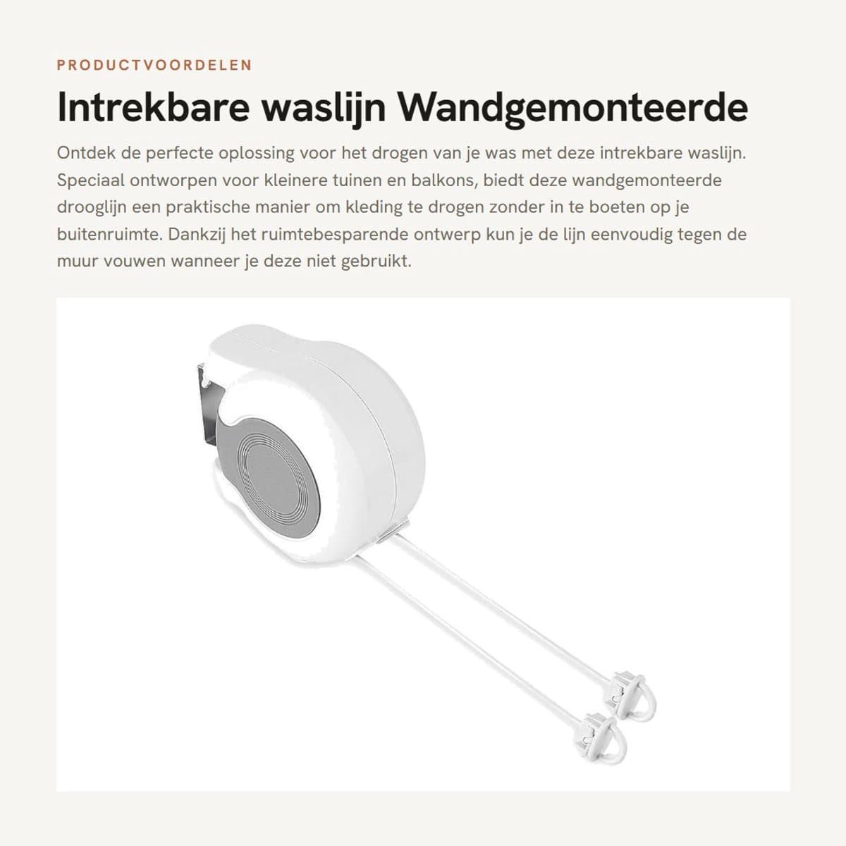 Dailygoods- Waslijn Uittrekbaar - Wanddroogrek - Inklapbaar - 13 Meter Touw - Voor Binnen/Buiten - Perfect voor Kleine Ruimtes - Drooglijn — afbeelding 1