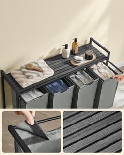 Conway Living® Wassorteerder - 4 vakken - 160L - Metaal - Grijs en Zwart -Wasmanden - Wassorteerder 4 vaken - 116 x 33 x 72 cm — thumbnail 4