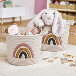 Kleine Woven Opbergmand met Handvatten van Katoen, Regenboog Design voor Speelgoed, Was en Organisatie in Kinderkamer en Slaapkamer — thumbnail 4