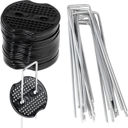 Stevige grondankers met herbruikbare U-vormige pennen, 50 stuks met 50 bufferdiscs, ideaal voor tuin en stabiliteit, roestbestendig en perfect voor onkruidbestrijding, 15 x 4 cm, diameter 2.5 mm — thumbnail 1