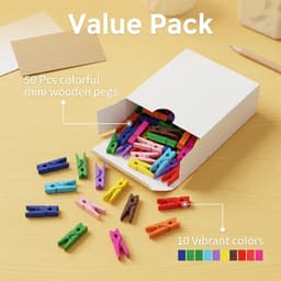 SnelShoppen - 50 Stuks Kleurrijke Houten Wasknijpers, Mini Knijpers in 10 Kleuren voor Fotowand, Decoratie, Knutselen, Feest, Geschenken, Natuurlijke — thumbnail 3