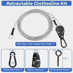 TooTaci 30ft outdoor waslijn kit, 3/16 inch PVC gecoate staalkabel Heavy Duty draagbare kleding lijn kit met - ShopVlot — thumbnail 4