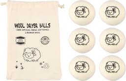 Set van 6 droogballen van zuivere natuurlijke wol met katoenen zak, herbruikbaar, antistatisch en energiebesparend - ShopVlot — thumbnail 1