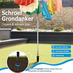 SnelShoppen - Heavy Duty Grondspike Parasolstandaard & Grondanker voor Wasdrogers, 6-Weg Spiraal, Verstelbare Knoppen (2.5-5cm) - Ideaal voor Strand, — thumbnail 4