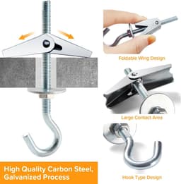 4 Sets M6 Wing Spring Hook, Spring Toggle Wing Bolt Hook, Plafond Gipsplaat Montage Haak, met Zeskant Moeren, Ringen, voor Gipsplaat Holle Wanden Hangende Planten Bevestiging — thumbnail 4