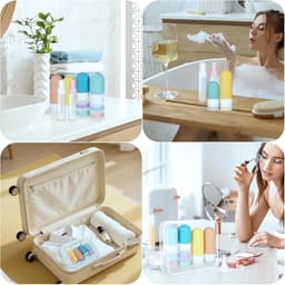 16 stuks reisflessen om te vullen, GeeRic TSA-goedgekeurde reisformaat toiletartikelen, lekvrije siliconen indrukbare reisessentials, reisgadgets — thumbnail 2