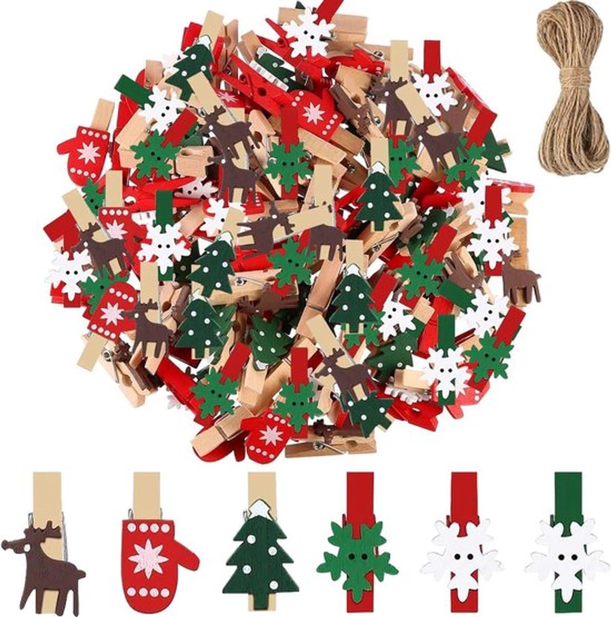 Pack van 50 Houten Mini Kerstclips - Foto Clips - Houten Kerstclips voor Knutselen en Ophangen — afbeelding 1