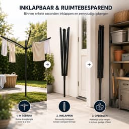 Droogrek Buiten - Waslijnen 4 Armen - Kleding Drogen - Inclusief Grondanker - 45 Meter Drooglijn - Zwart — thumbnail 4