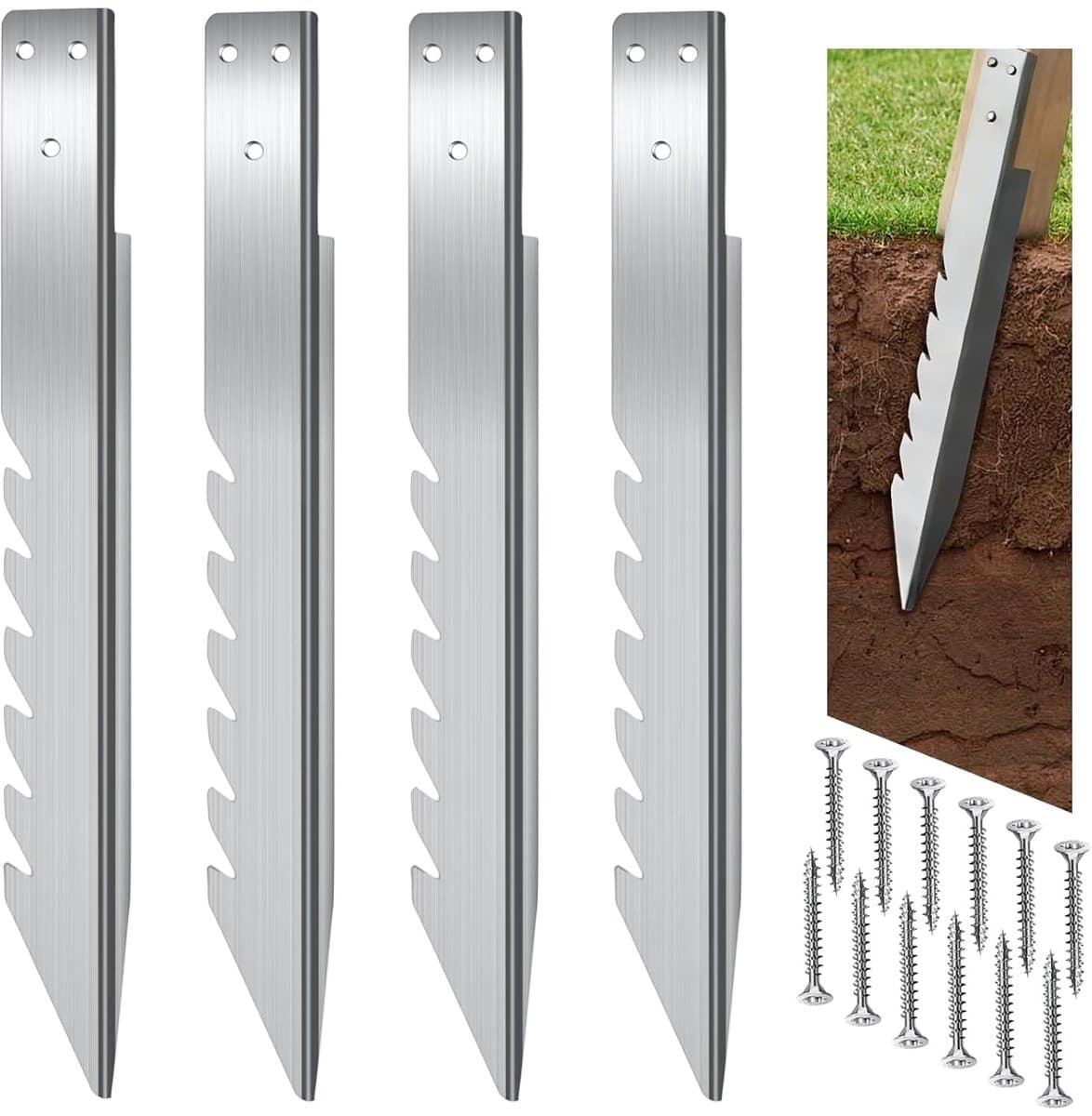Grondankers 4 Stuks - Lengte 40 cm - Gegalvaniseerd Staal - Voor Houten Palen en Tuinprojecten - SnelShoppen — afbeelding 1
