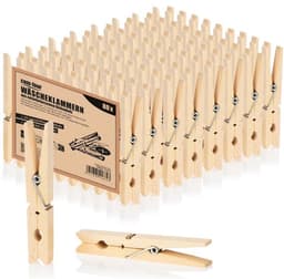 SnelShoppen - XL Houten Wasknijpers 80 Stuks - Duurzame Berken Houten Klemmen met Sterke Metaalveer - Onbehandeld - Ideaal voor Buitenshuis, Camping e — thumbnail 1