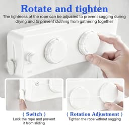 Retractable clothesline 5.1m - RVS dubbel touw - verstelbare spanknop - ideaal voor binnen en buiten - ShopVlot — thumbnail 4