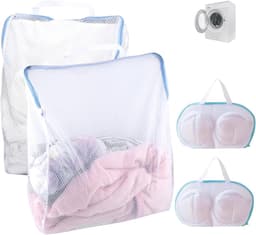 Set van 2 waszakken en 2 wasnetten met rits voor ondergoed, blouses en babykleding - Herbruikbaar en groot formaat met handvatten — thumbnail 1