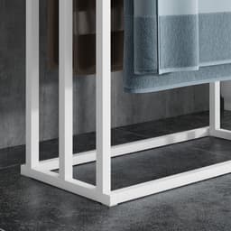 MEUNIQ Vrijstaand handdoekenrek met 3 stangen 45 x 22,5 x 86 cm van metaal en bamboe voor badkamer, staand droogrek zonder boren, wit — thumbnail 3