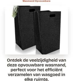 Dailygoods- Wasmand 60 Liter - Opvouwbare Wasverzamelaar - Smalle Wasmand - Vilten Wasmand - Zwart - Geschikt voor Slaapkamer/Badkamer — thumbnail 1
